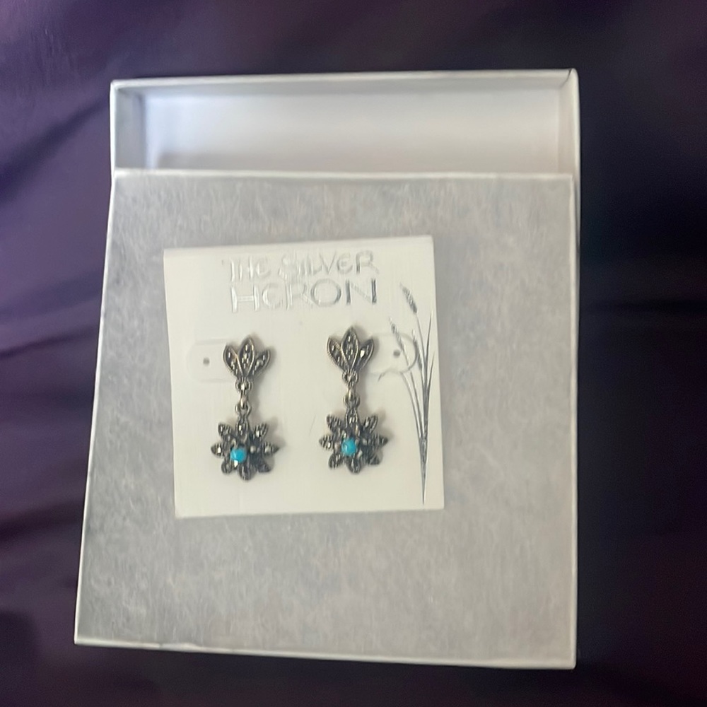 Turquoise & Marcasite Pierced Earrings